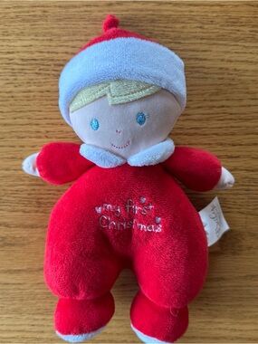 Ganz My First Christmas Rattle Baby Plush Red Christmas Doll Toy 10”